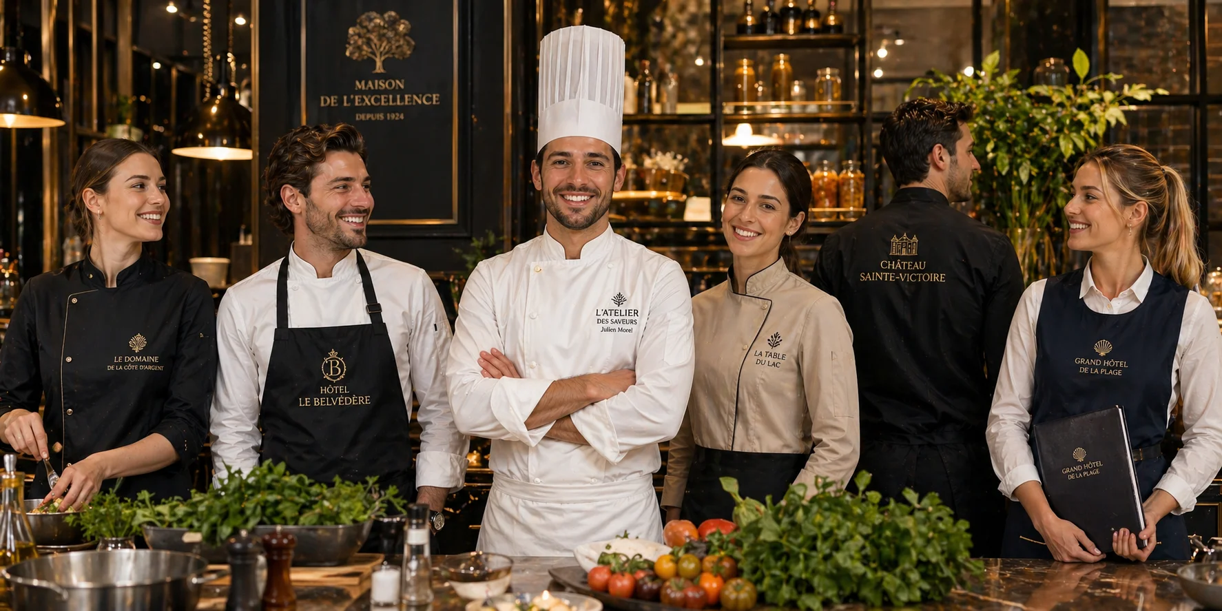 Tenues de cuisinier et de restaurant personnalis&eacute;es brod&eacute;es en &Icirc;le-de-France - Kom&eacute;r&egrave;s