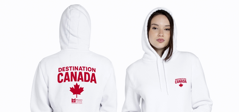Sweat à capuche DTF recto verso Destination Canada pour Mission Locale de Sevran par Komérès Sweat à capuche DTF recto verso Destination Canada pour Mission Locale de Sevran par Komérès