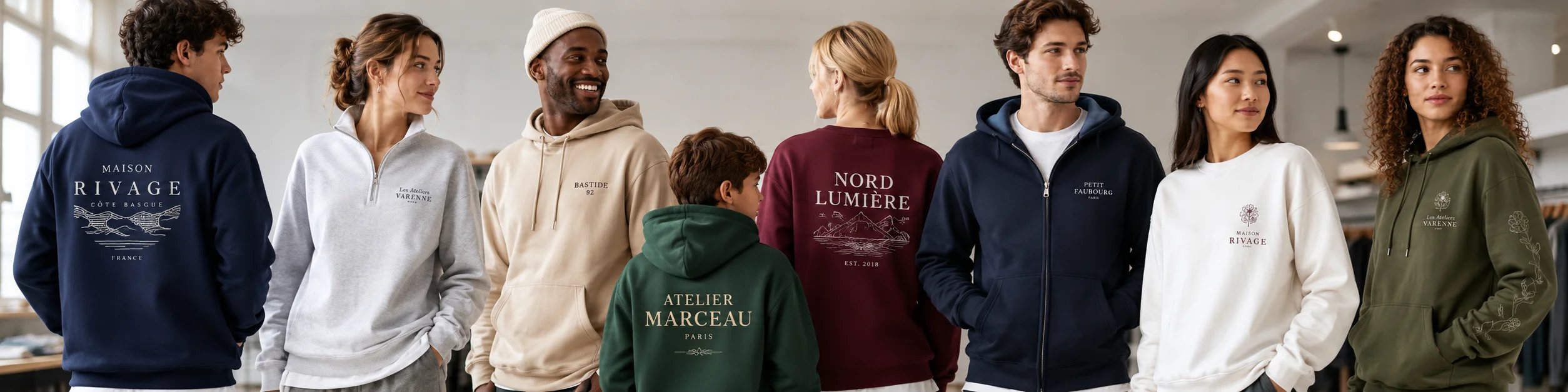 Sweats personnalisés entreprises Île-de-France - Komérès Sweats professionnels personnalisés en broderie et DTF pour entreprises en Île-de-France - Komérès