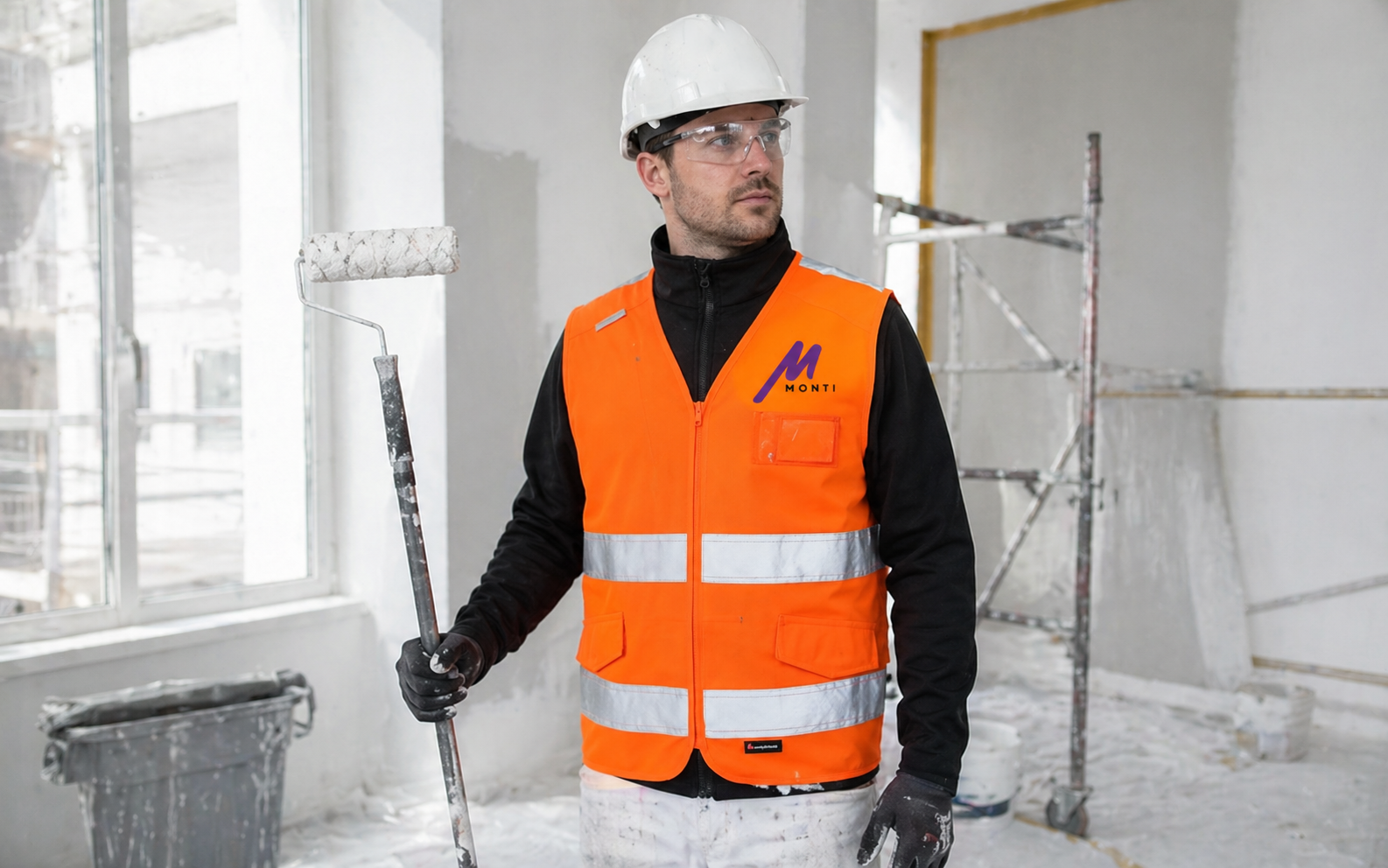 Gilet haute visibilit&eacute; orange personnalis&eacute; DTF face pour Monti &agrave; Ennery - Kom&eacute;r&egrave;s