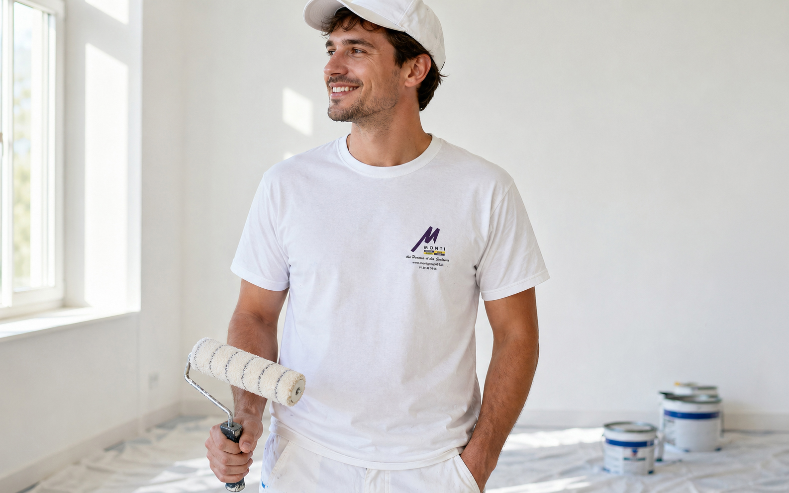 T-shirt professionnel personnalisé DTF Monti Ennery Val-d'Oise - Komérès T-shirt blanc personnalisé DTF pour les équipes de chantier de Monti à Ennery