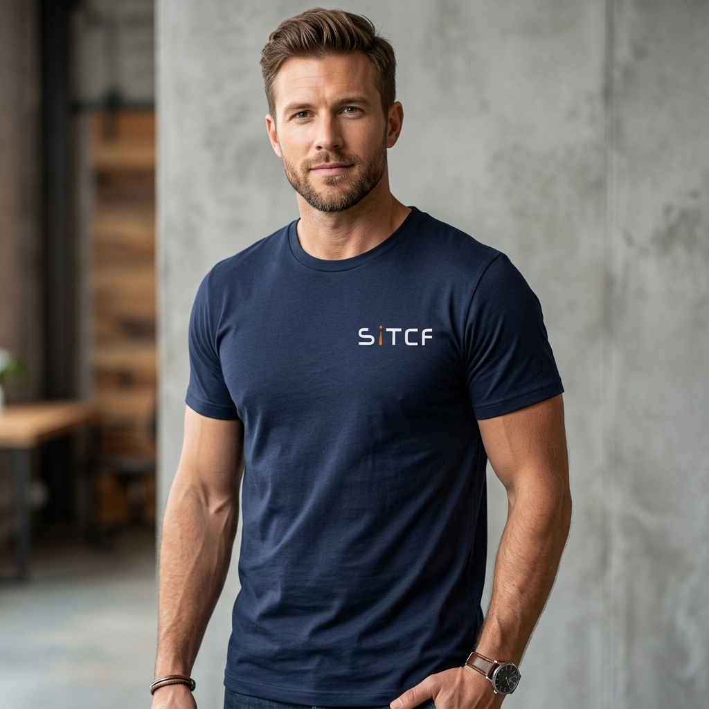 T-shirt bleu marine personnalis&eacute; DTF pour SITCF &agrave; Eaubonne - r&eacute;alisation Kom&eacute;r&egrave;s