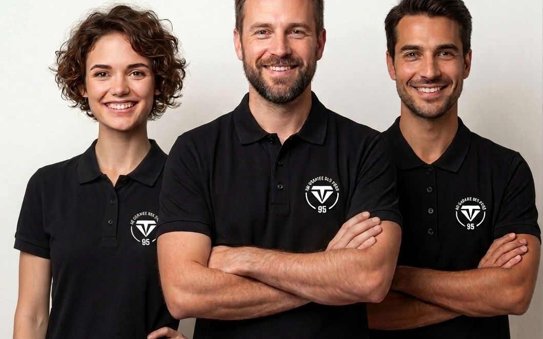 Polos noirs personnalis&eacute;s brod&eacute;s pour l'&eacute;quipe de VT 95 &agrave; Taverny - Kom&eacute;r&egrave;s