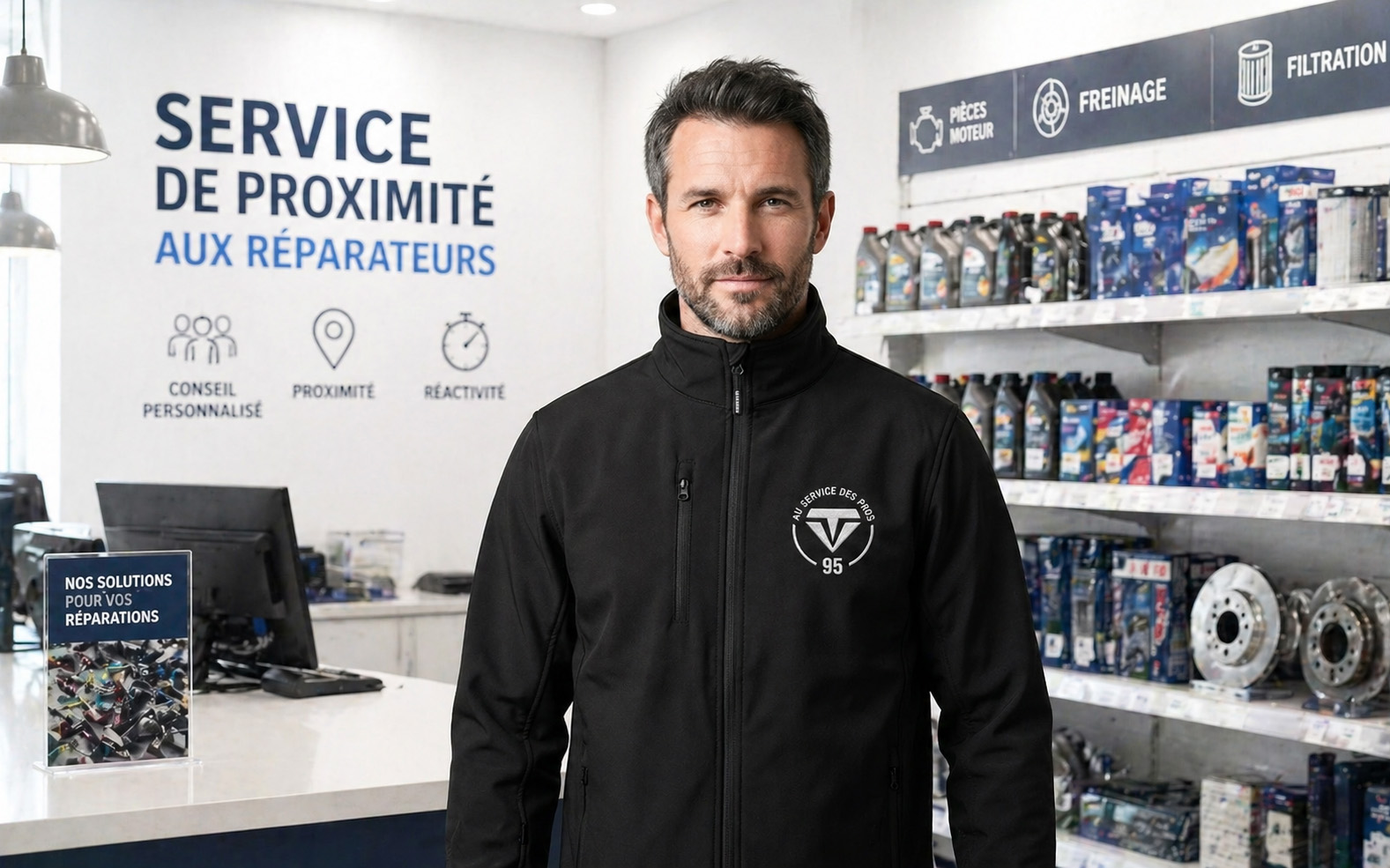 Veste softshell noire personnalis&eacute;e brod&eacute;e logo VT 95 au service des pros - r&eacute;alisation Kom&eacute;r&egrave;s